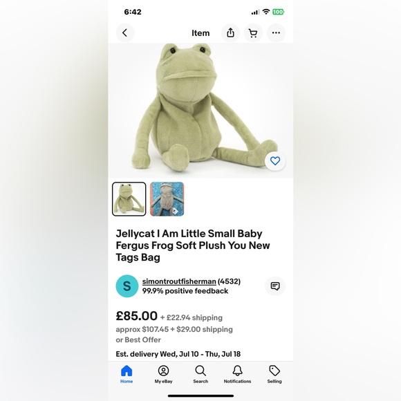 BNWT JELLYCAT ONE LITTLE FERGUS FROG PRICE FIRM - Picture 15 of 15